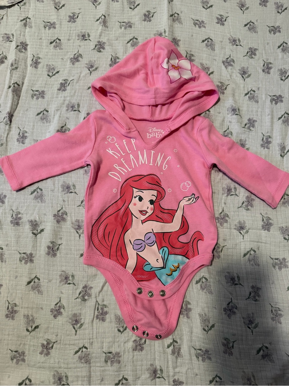 Disney Pink Ariel Hooded One-Piece Bodysuit with 'Keep Dreaming'